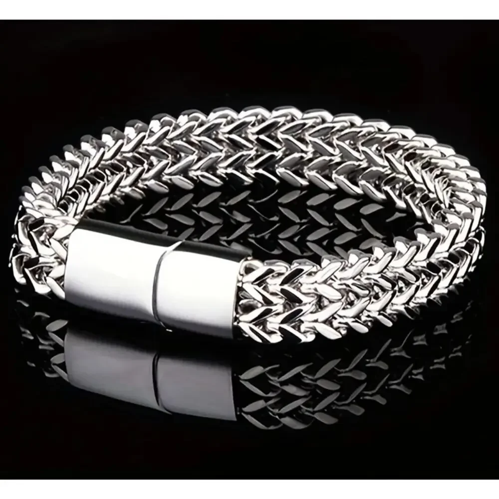 Copied -  Mens Titanium Steel Stainless Double-layer Snake Bone Bracelet 8 in